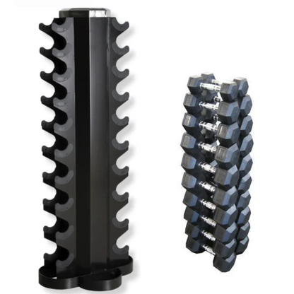 Muscle Motion 10 Pairs Rubber Hex (1kg to 10kg) Dumbbell with Tower Rack-Gym Direct
