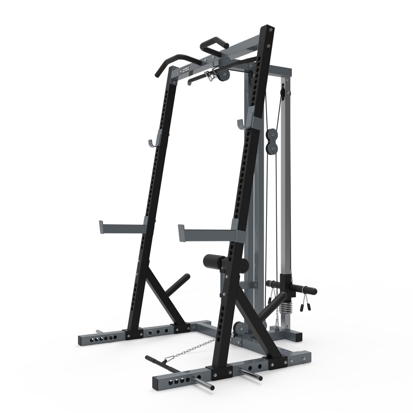 Muscle Motion Package Deal - HR1001 Half Rack & High Low Pulley, Adjustable Bench, Olympic Bar and 105kg Olympic Weights