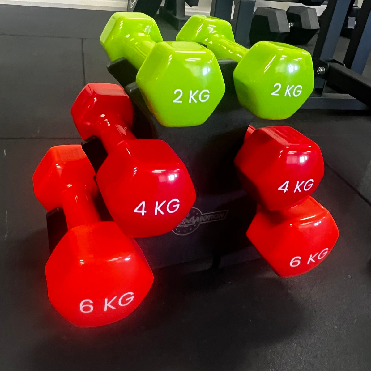 Muscle Motion Vinyl Dumbbell Set 2/4/6kg Rack at GD