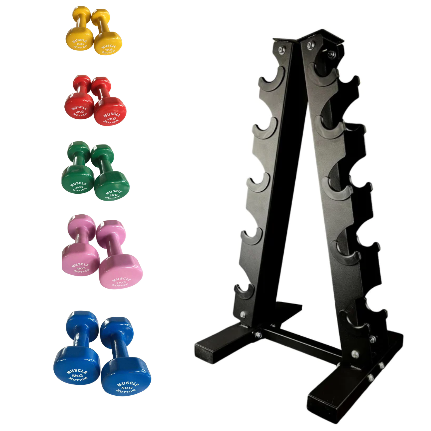 Muscle Motion Vinyl Dumbbell Set (1kg 5kg) with Rack at GD