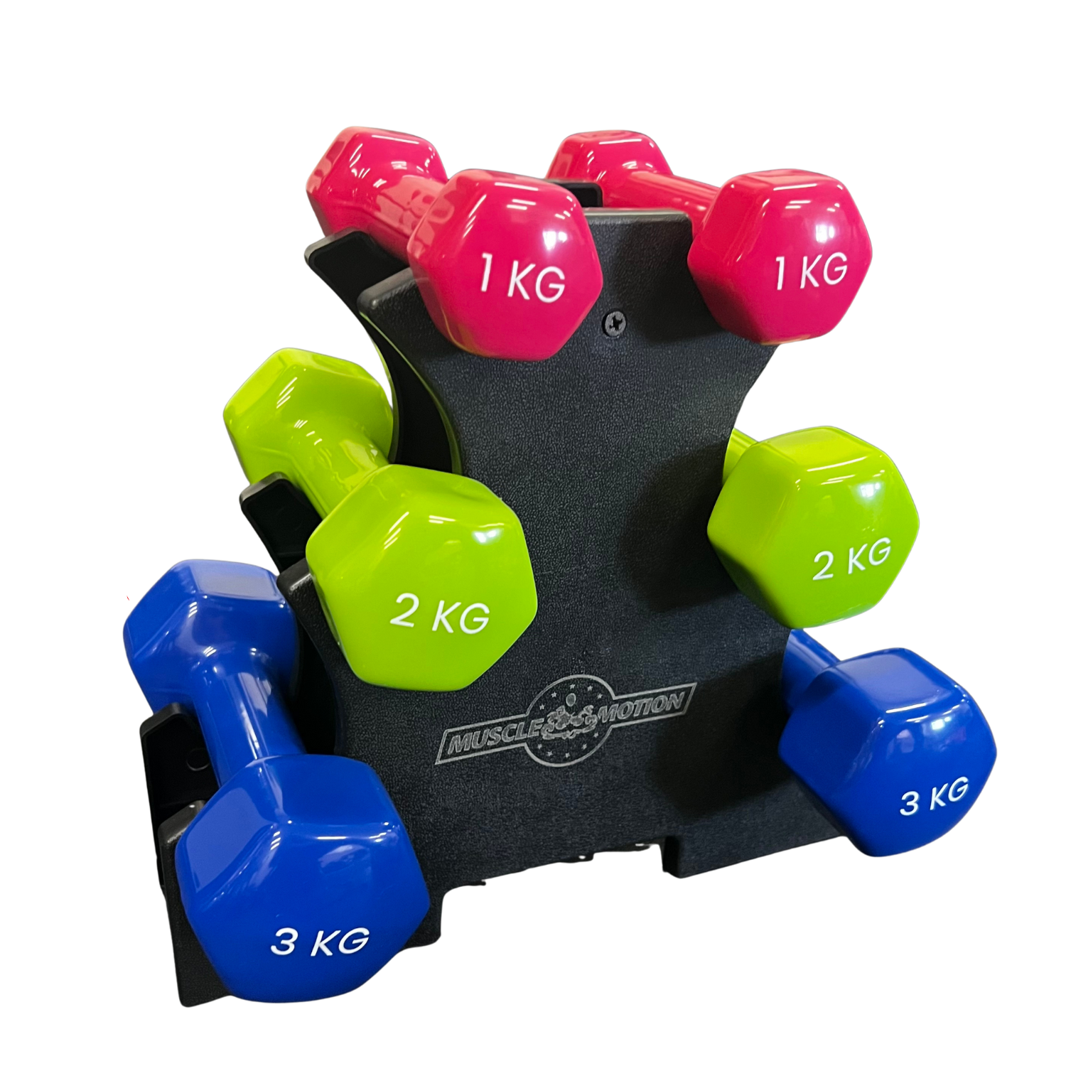 Muscle Motion Vinyl Dumbbell Set 1/2/3kg Rack at GD