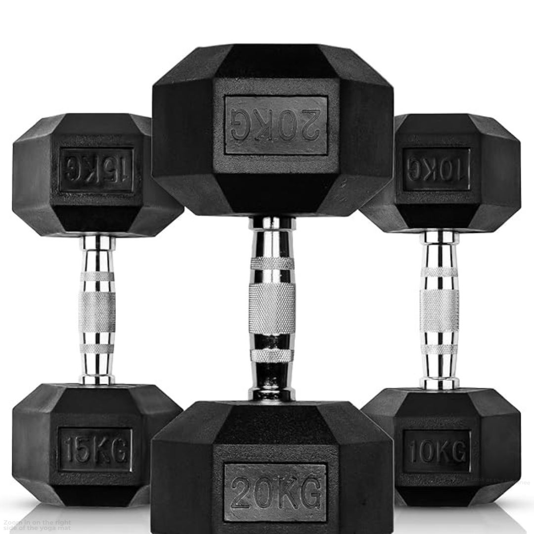 12.5kg Muscle Motion® Rubber Hex Dumbbells (Sold Individually)