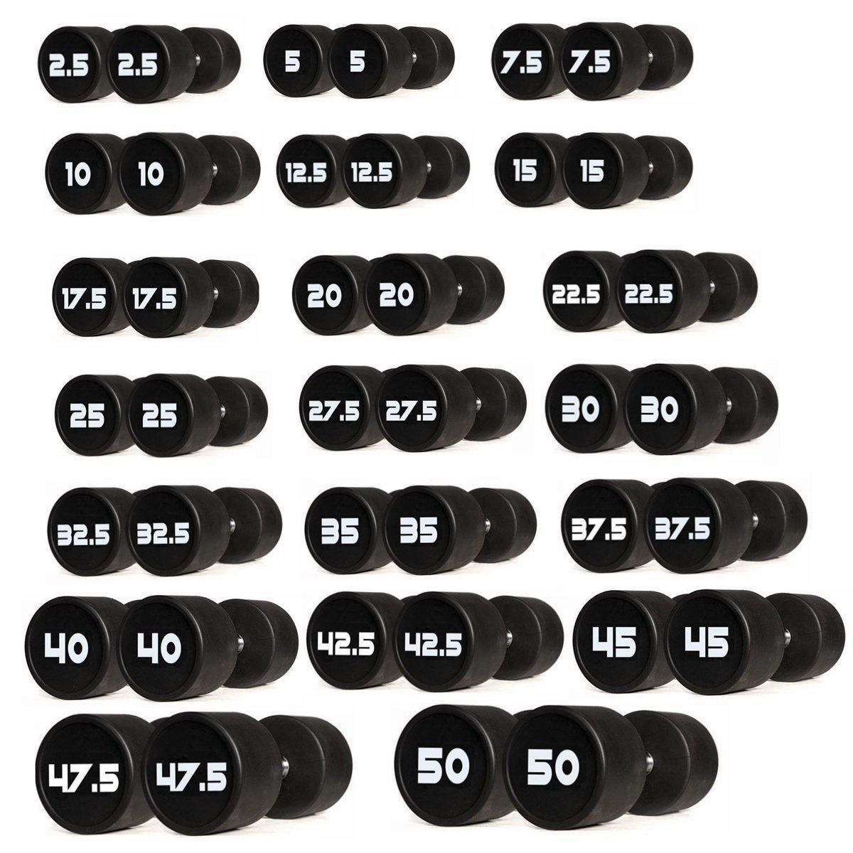 Prostyle Rubber Fixed Dumbbell Set  2.5kg to 50kg - 10 Pairs -Prostyle PU Dumbbell Package-Gym Direct
