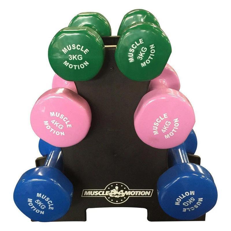 Muscle Motion Vinyl Dumbbell Set 3 4 5kg Rack at GD