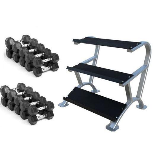 Muscle Motion 7kg-25kg-rubber-hex-dumbbells-set-rack-Rubber Hex Dumbbell Package-Gym Direct