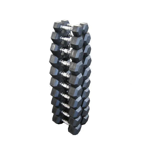 10kg to 40kg Rubber Hex Dumbbells - 10 Pairs-Rubber Hex Dumbbell Package-Gym Direct