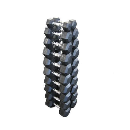 10kg to 40kg Rubber Hex Dumbbells - 10 Pairs-Rubber Hex Dumbbell Package-Gym Direct