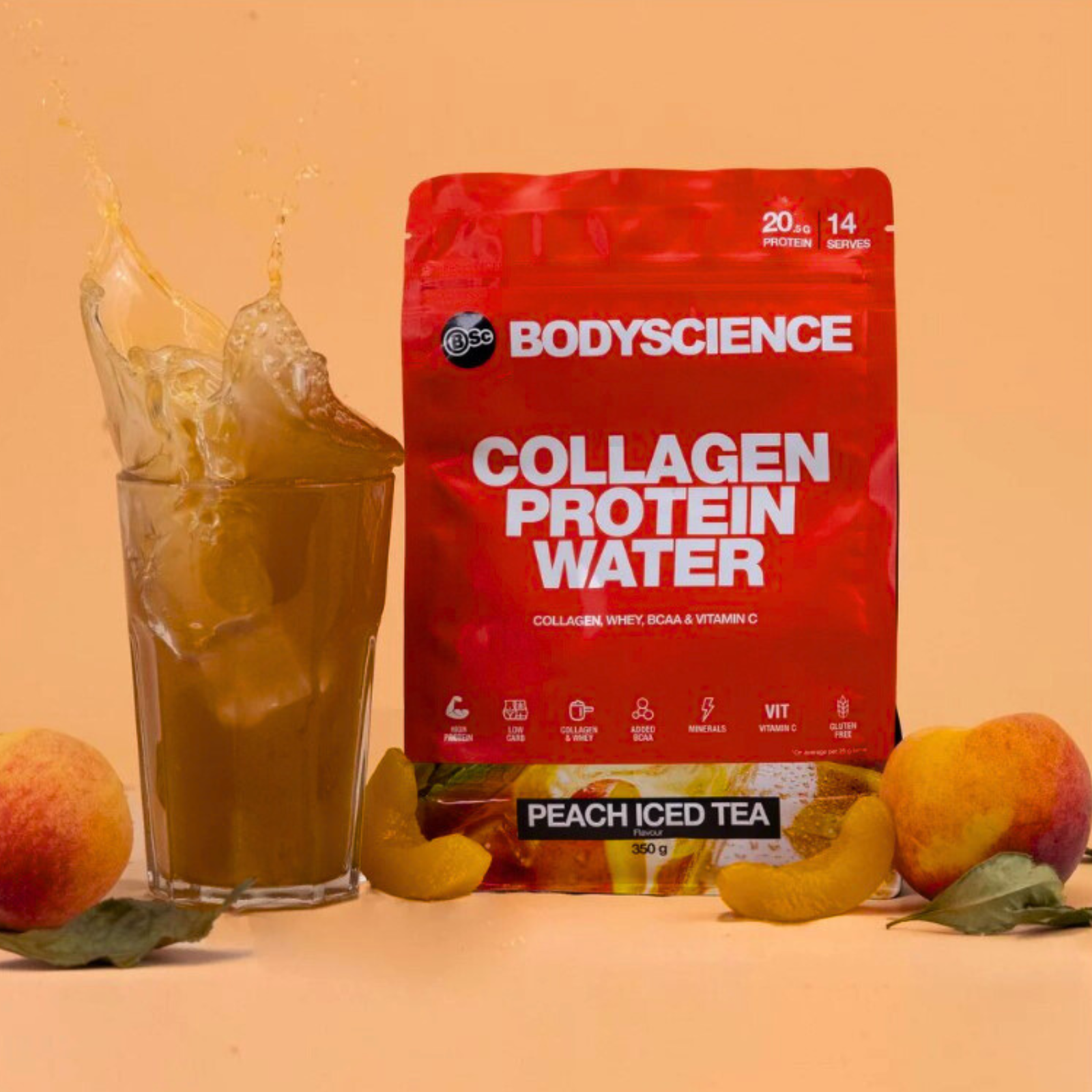 Body Science Collagen Protein Water 350g - Peach Ice Tea-Gym Direct