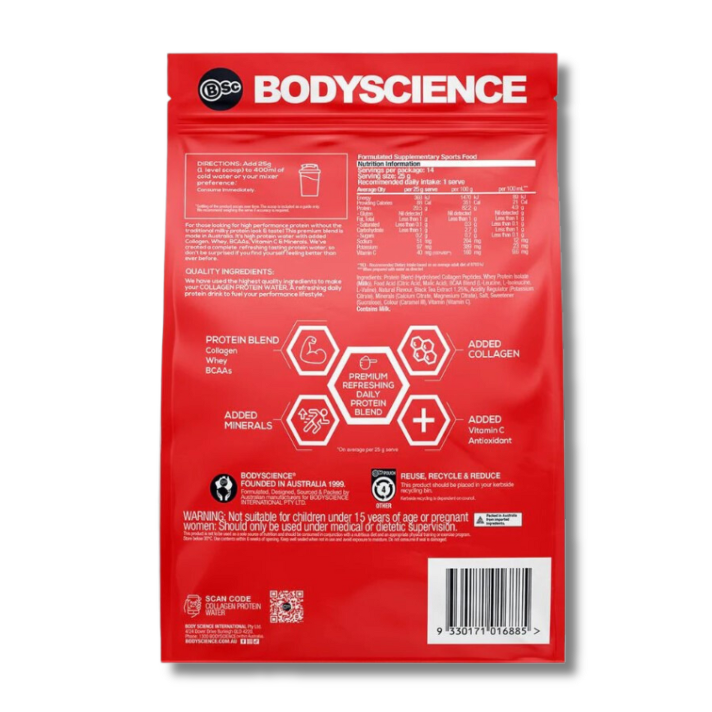 Body Science Collagen Protein Water 350g - Peach Ice Tea-Gym Direct