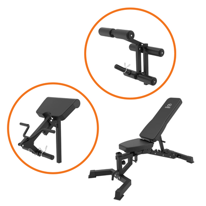 Muscle Motion AB1013 Bench with Preacher Curl and Leg Extenion Attachment