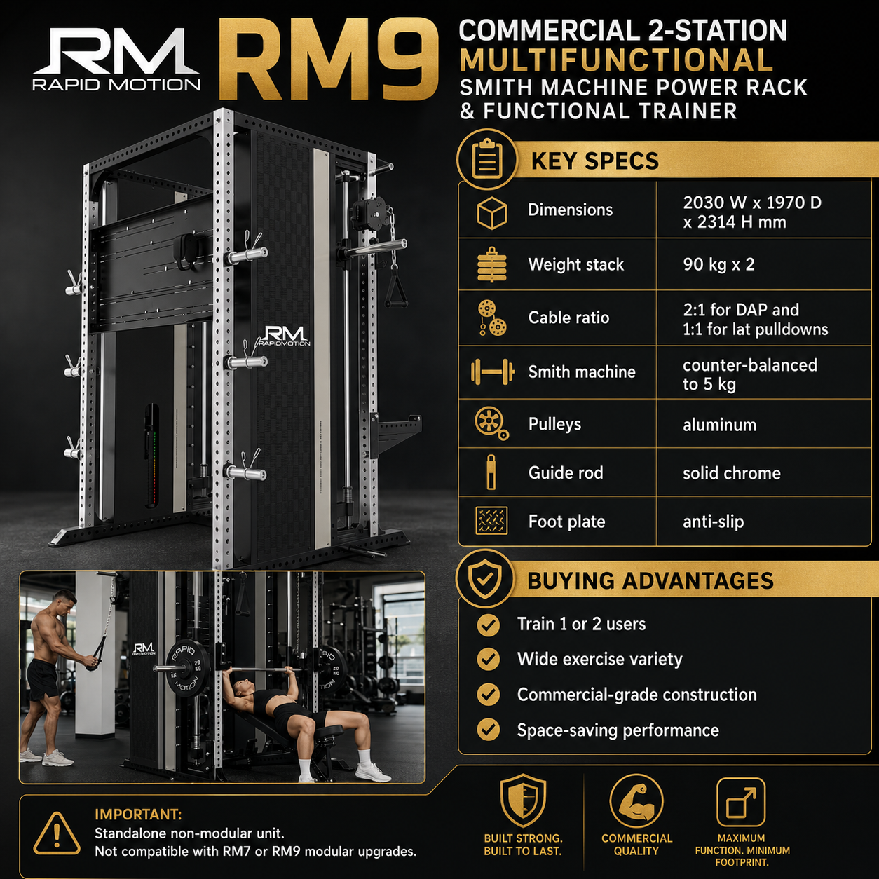 RMC GRAVIX Commercial RM9  Power Rack + Smith Machine + Functional Trainer