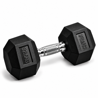 32.5kg Muscle Motion Rubber Hex Dumbbells (Sold Individually)