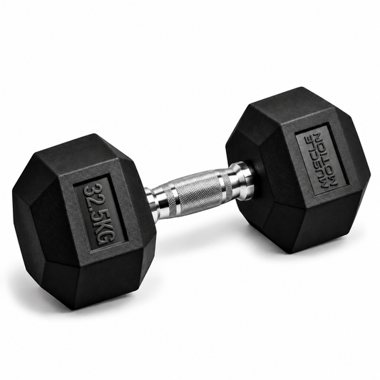 32.5kg Muscle Motion Rubber Hex Dumbbells (Sold Individually)
