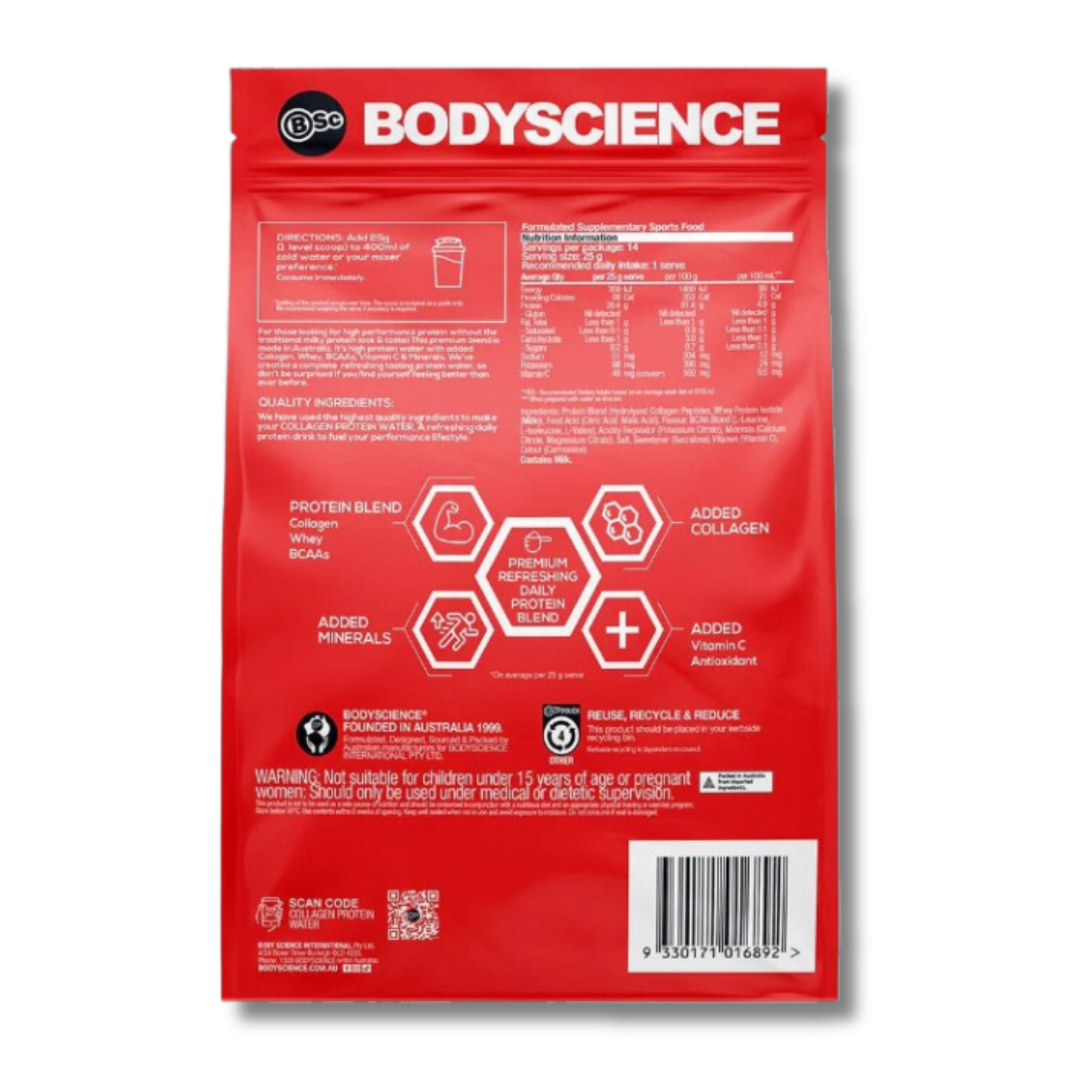 Body Science Collagen Protein Water 350g - Strawberry Lime-Gym Direct