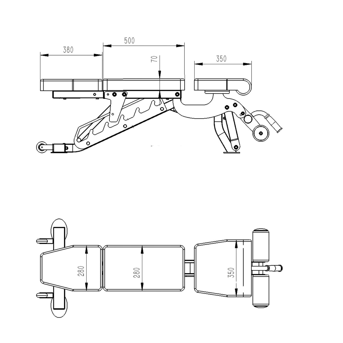Muscle Motion 3-Section Adjustable Bench - Flat, incline and half bench