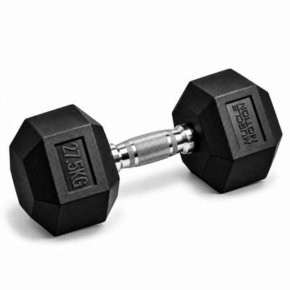 27.5kg Muscle Motion Rubber Hex Dumbbells (Sold Individually)
