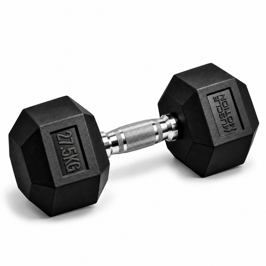27.5kg Muscle Motion Rubber Hex Dumbbells (Sold Individually)
