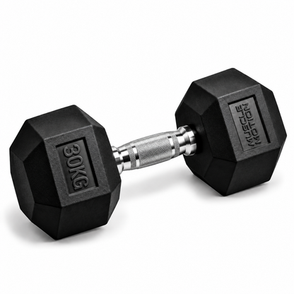 30kg Muscle Motion Rubber Hex Dumbbells (Sold Individually)