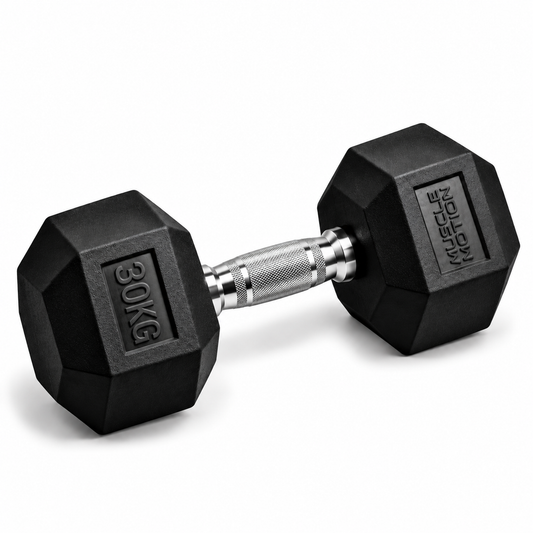 30kg Muscle Motion Rubber Hex Dumbbells (Sold Individually)