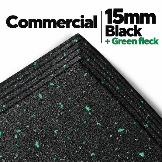 Commercial Premium Rubber Gym Flooring - Black/Green Flecks 1m x 1m x 15mm