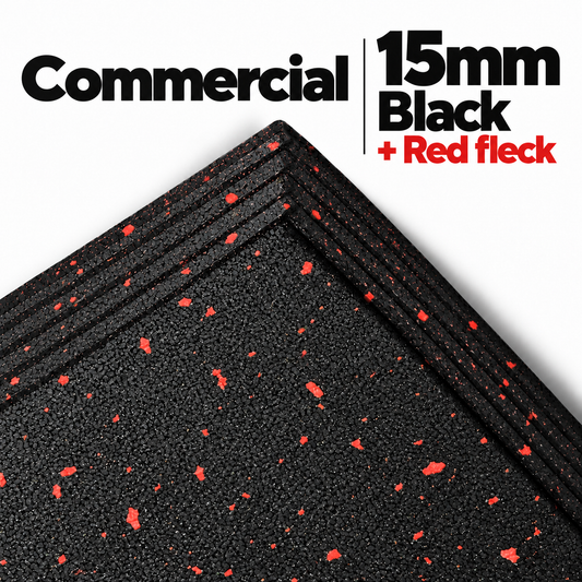 Commercial Premium Rubber Gym Flooring - Black/Red Flecks 1m x 1m x 15mm