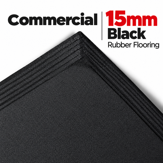 Muscle Motion Premium Commercial Rubber Gym Flooring - Black 1m x 1m x 15mm