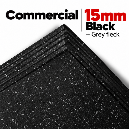 Commercial Premium Rubber Gym Flooring Black/Grey Flecks 1m x 1m x 15mm