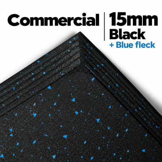 Commercial Premium Rubber Gym Flooring -  Black/Blue Flecks 1m x 1m x 15mm