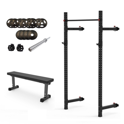 Muscle Motion Valor Wall Mounted Folding Squat Rack Package
