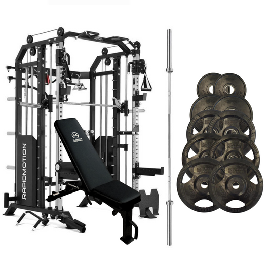 Rapid Motion FT1007 Commercial Smith Machine Power Rack and Functional Trainer 3 in 1 Package-Gym Direct