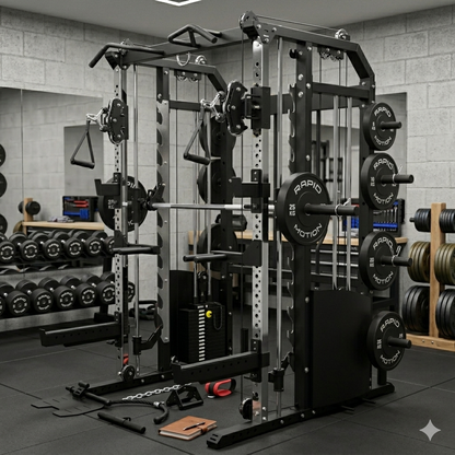 Rapid Motion FT1008 Commercial Smith Machine Power Rack and Functional Trainer 3 in 1
