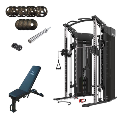 Rapid Motion FT1010 Commercial Smith Machine Power Rack and Functional Trainer 3 in 1 Package