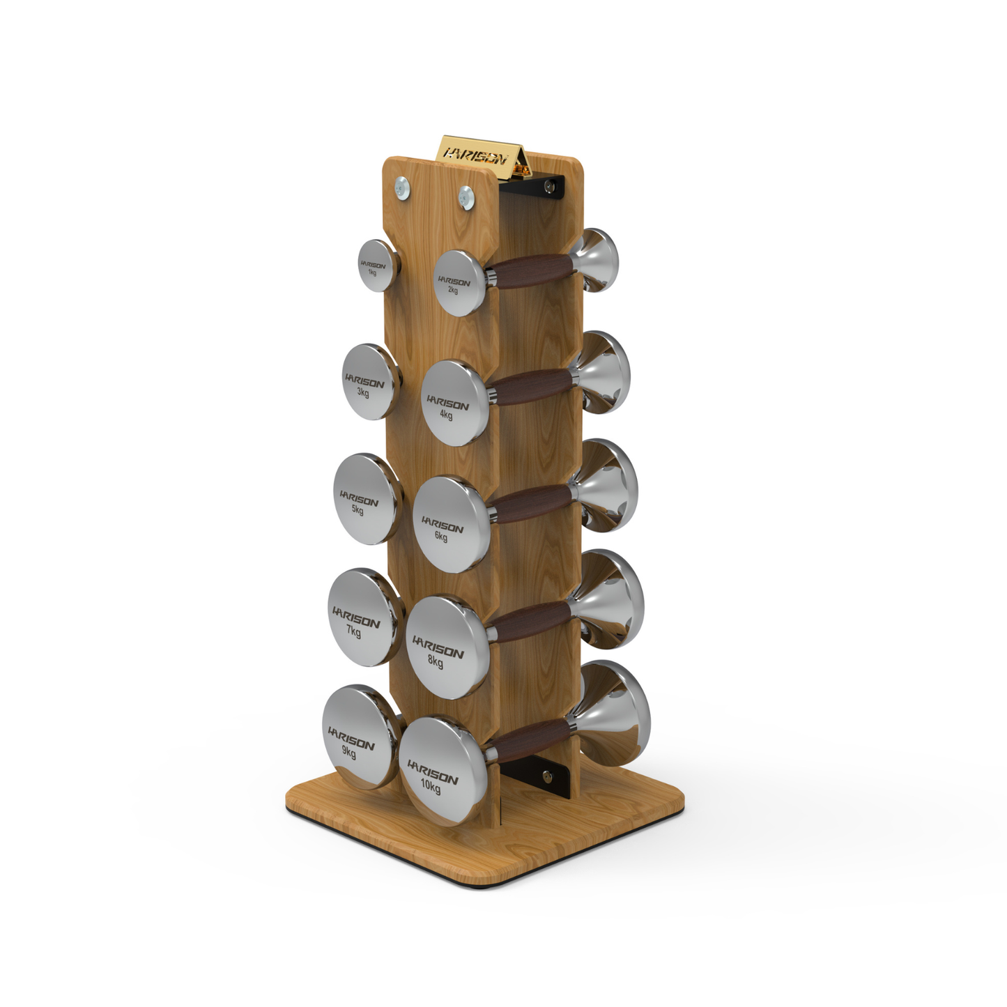Harison HR-103A/103B Walnut and Stainless Steel Dumbbell Set