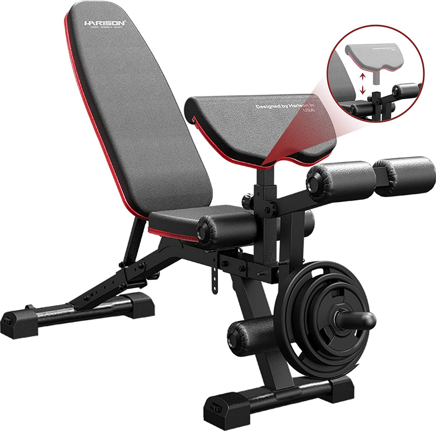 HARISON HR-609 Weight Bench Adjustable Utility Exercise with Barbell Rack and Priest Pad