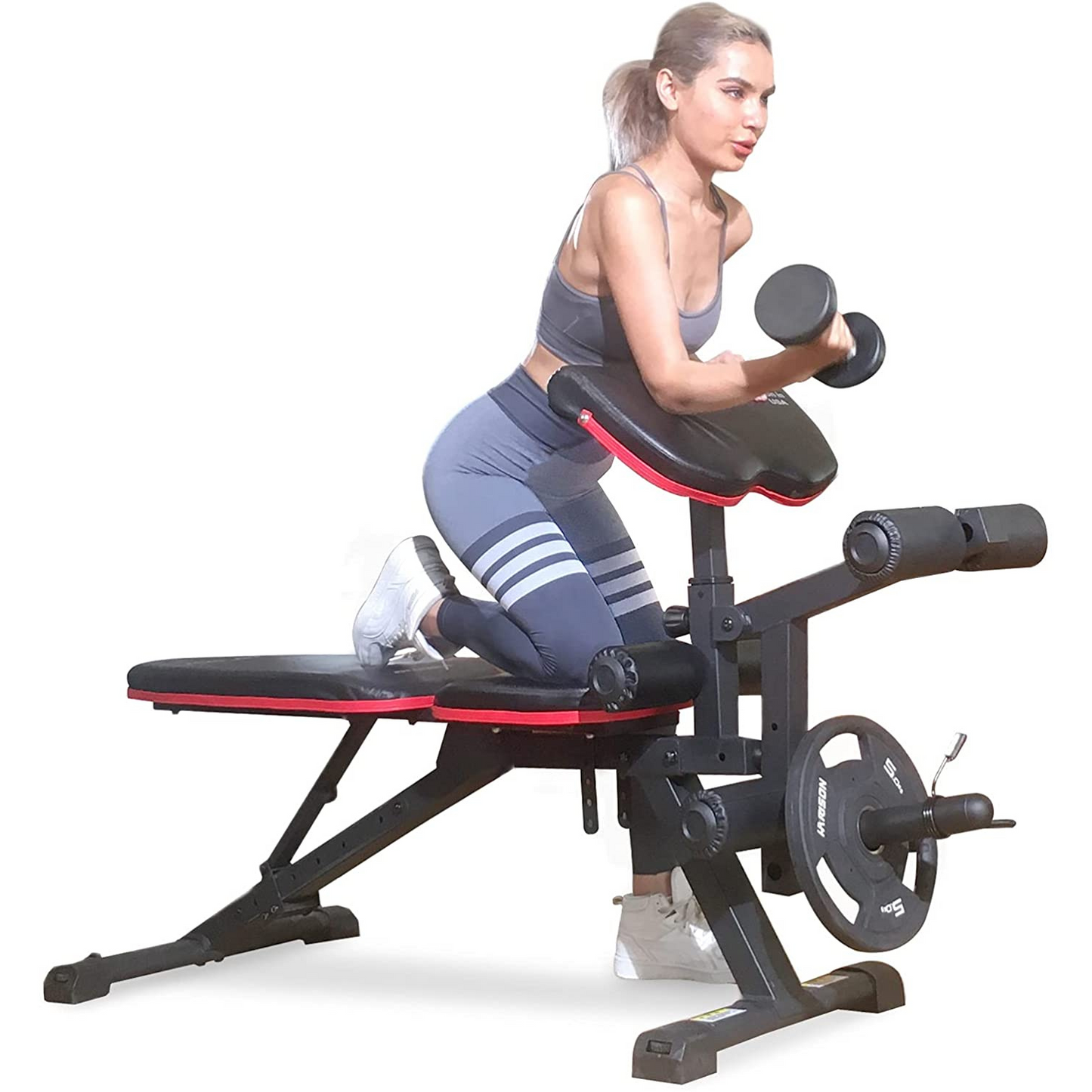 HARISON HR-609 Weight Bench Adjustable Utility Exercise with Barbell Rack and Priest Pad