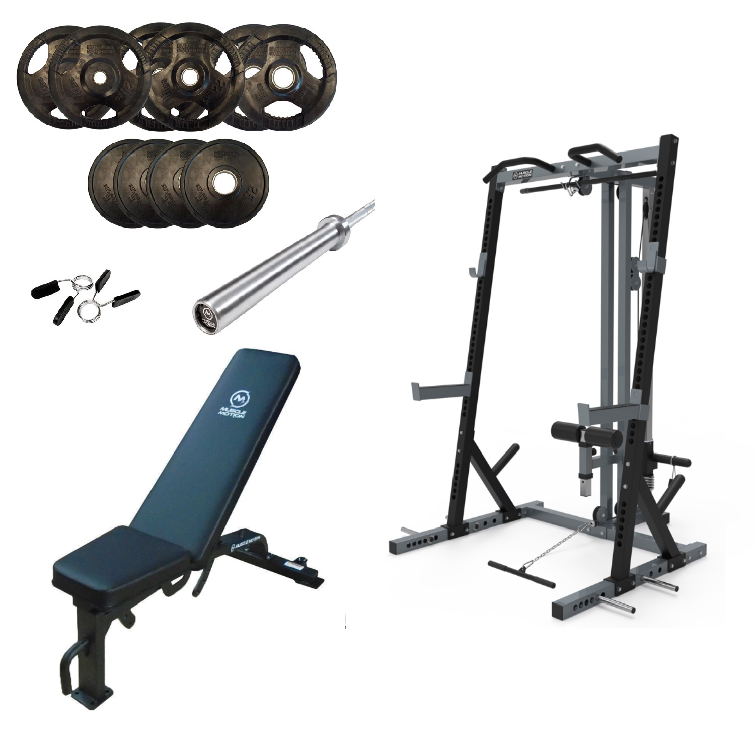 Half Rack Package Deal - Adjustable Bench, Bar & Plates-Half Rack Packages-Gym Direct