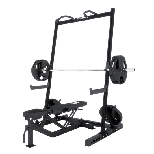 Muscle Motion Half Rack, Bench, Olympic Bar and Weights (Package Price)