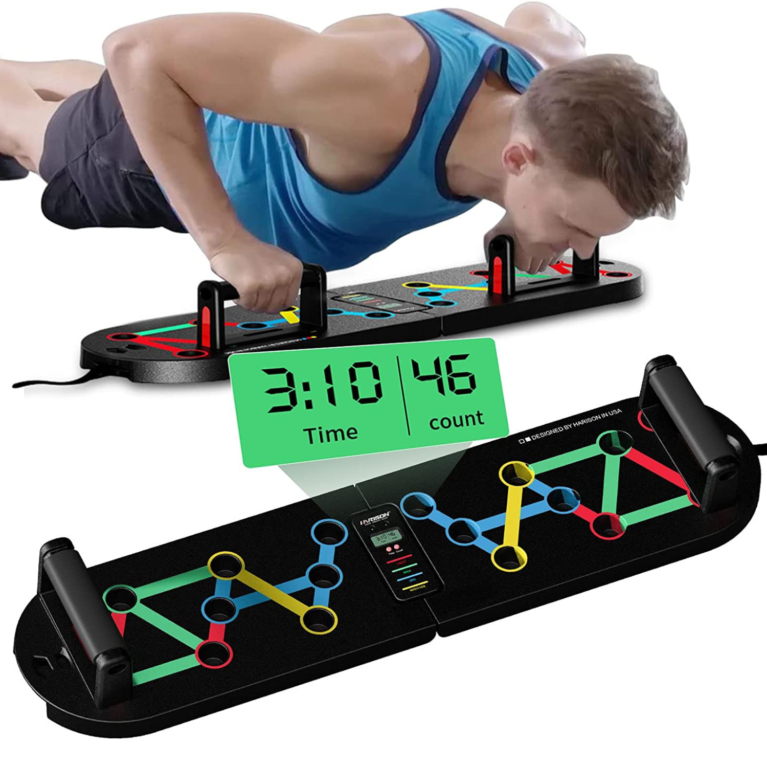 Harison HR424 Foldable Push Up Board With Counter and Resistance Bands ...