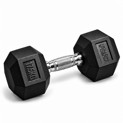 17.5kg Muscle Motion Rubber Hex Dumbbells (Sold Individually)