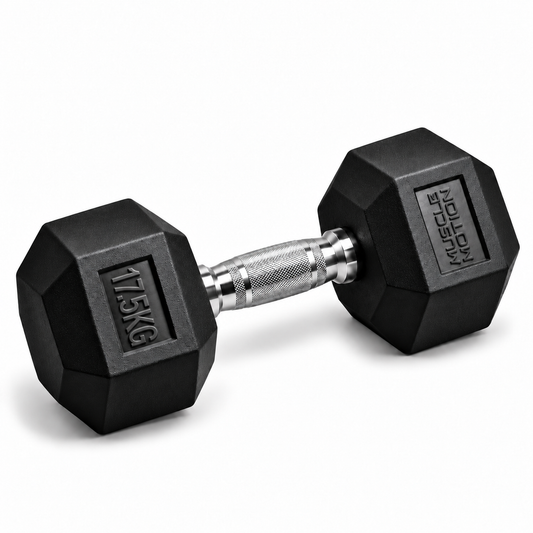 17.5kg Muscle Motion Rubber Hex Dumbbells (Sold Individually)