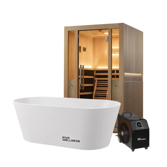 Kiva Radiance™ Pro 2 Person Full Spectrum Infrared Sauna & Käldr Acrylic Ice Bath — 0.8HP Chiller Bundle