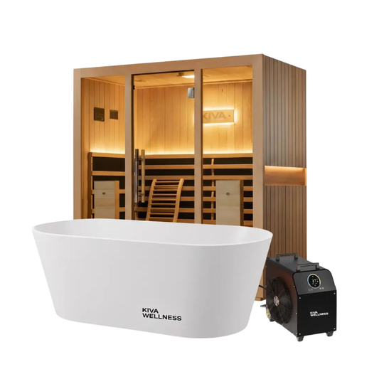 Kiva Radiance™ Pro 4 Person Full Spectrum Infrared Sauna & Käldr Acrylic Ice Bath — 0.8HP Chiller Bundle