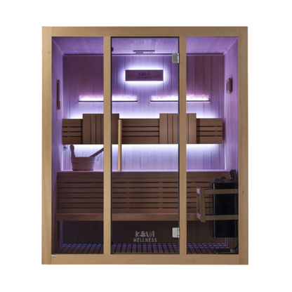 Kiva Reset 4 Person Traditional Double Tier Finnish Sauna - 6kw Heater