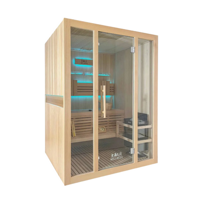 Kiva Reset 4 Person Traditional Double Tier Finnish Sauna - 6kw Heater