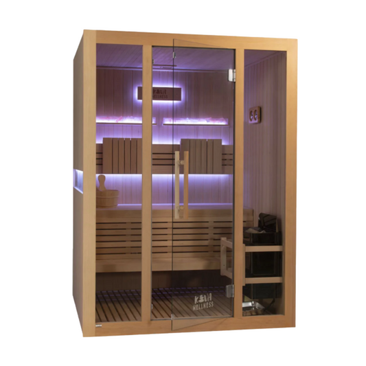 Kiva Reset 4 Person Traditional Double Tier Finnish Sauna - 6kw Heater