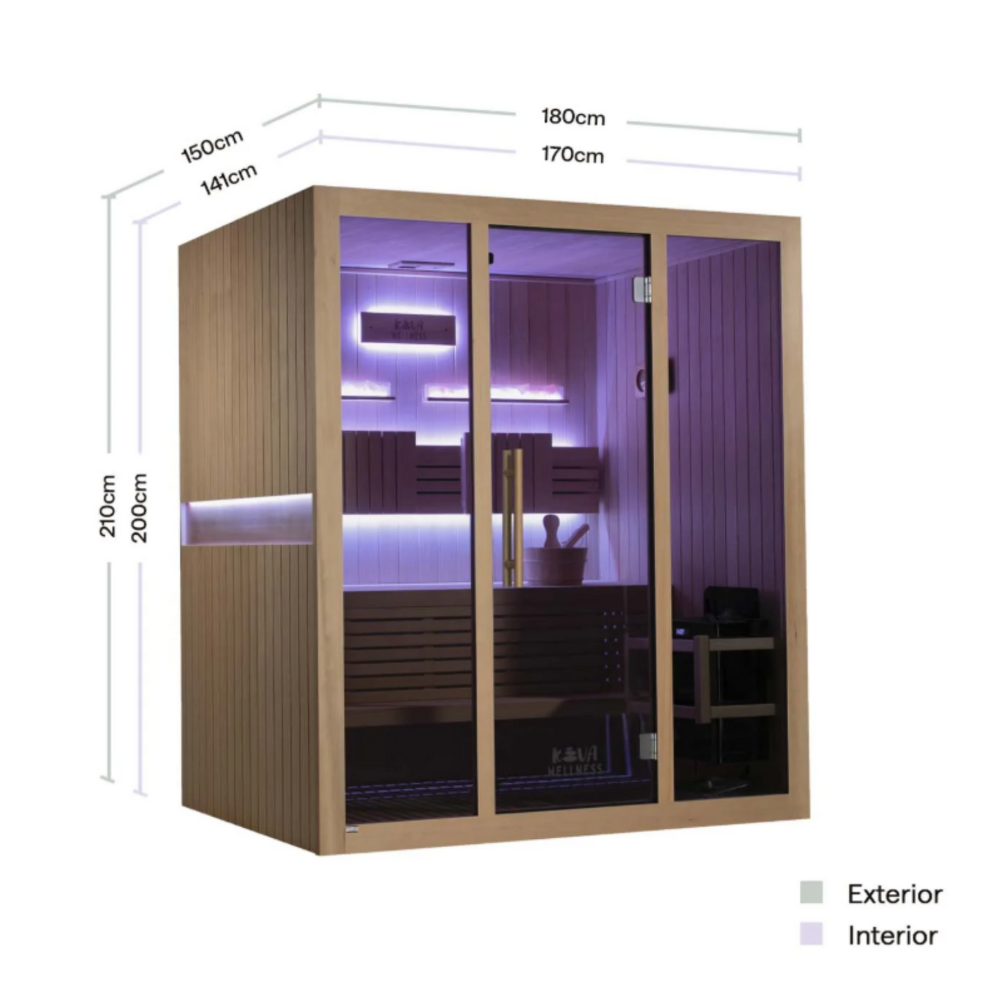 Kiva Reset 4 Person Traditional Double Tier Finnish Sauna - 6kw Heater