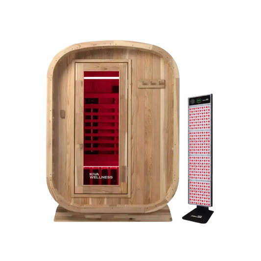 Kiva Retreat™ 2–3 Person Outdoor Full Spectrum Infrared Sauna & Red Light Therapy Panel Bundle