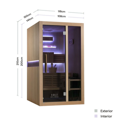 Kiva Reset 2 Person Traditional Double Tier Finnish Sauna - 4.5kw Heater