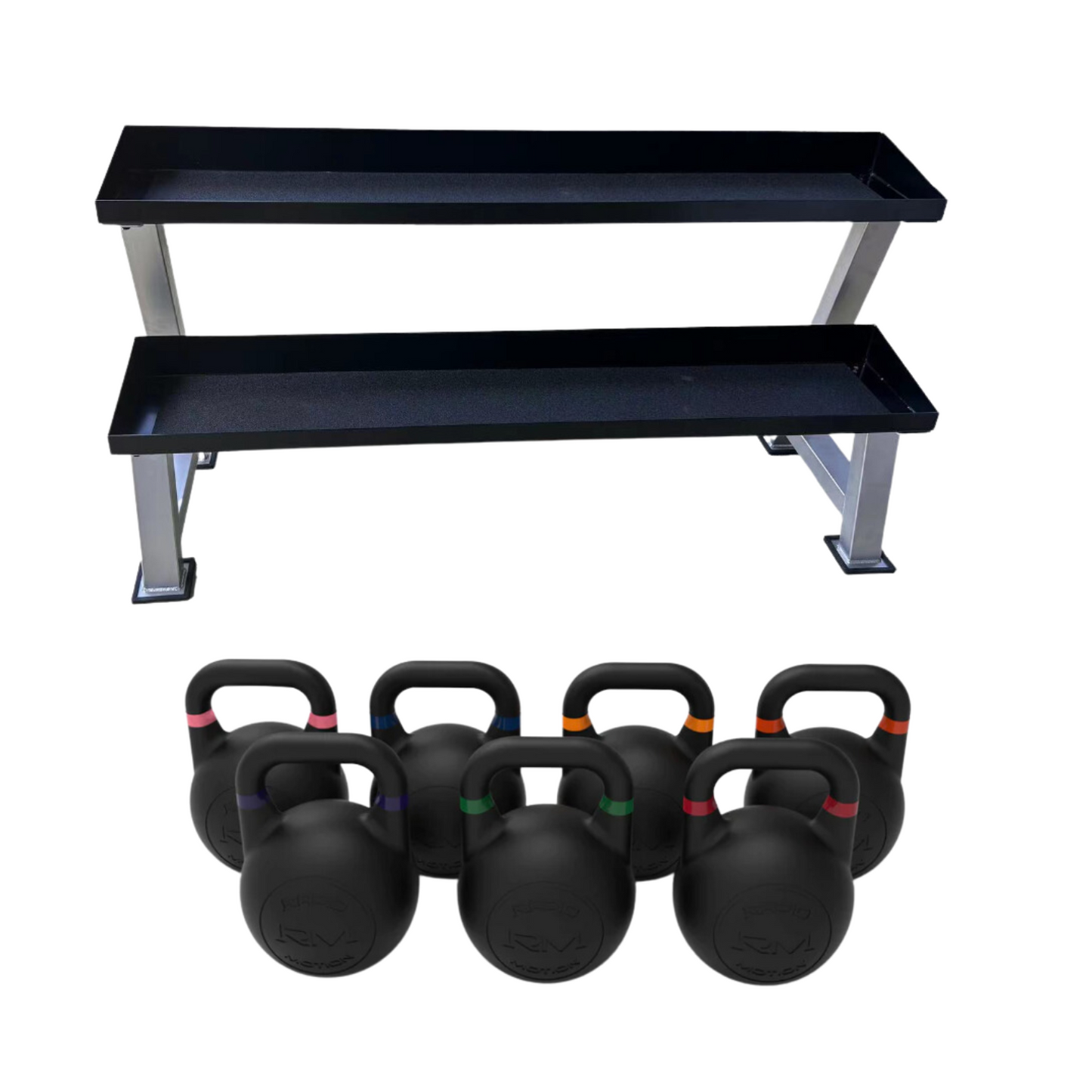 Rapid Motion Powder Coated Competition Kettlebell + Rack Package-Gym Direct