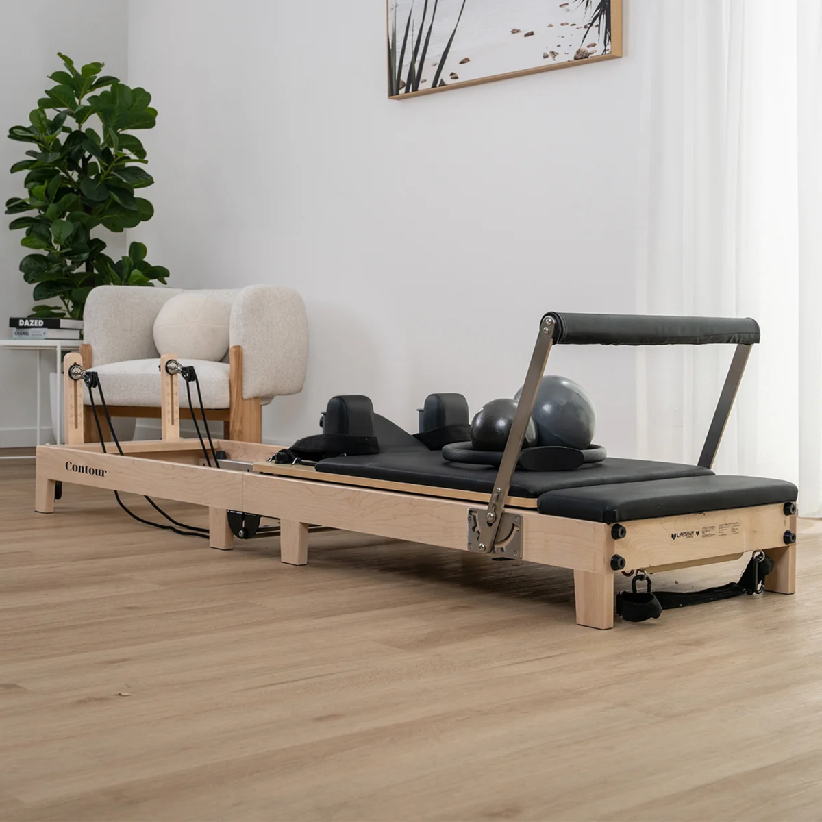 Contour Folding Wooden Pilates Reformer Machine (Black)